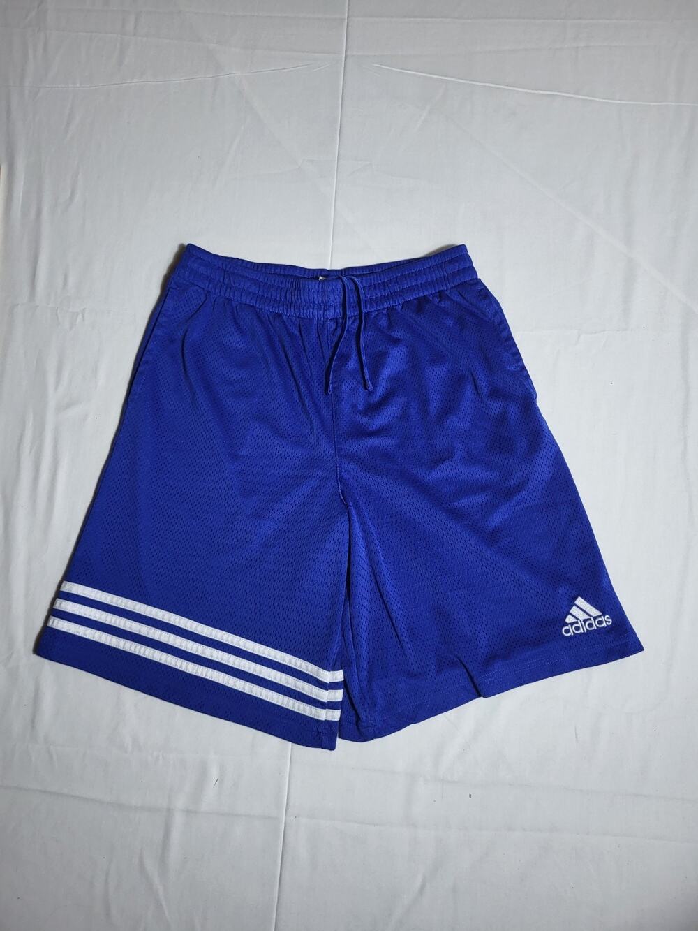 Adidas Youth XL 18/20 Blue Mesh Basketball Shorts 3 Stripe Drawstring